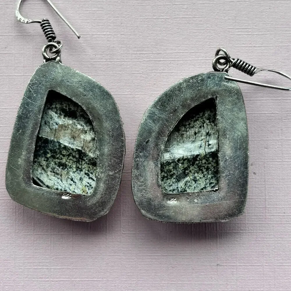 925 Sterling Silver Line Jasper Dangle Earrings